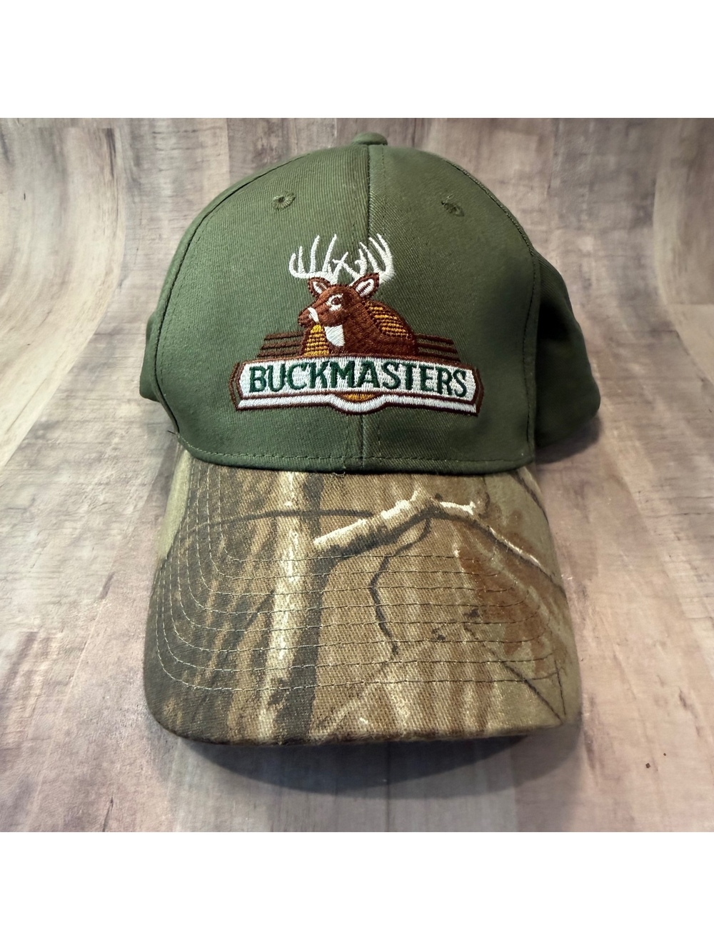 Buckmasters Green & Camo Baseball Hat Hook & Loop Deer Cap Cotton National Cap